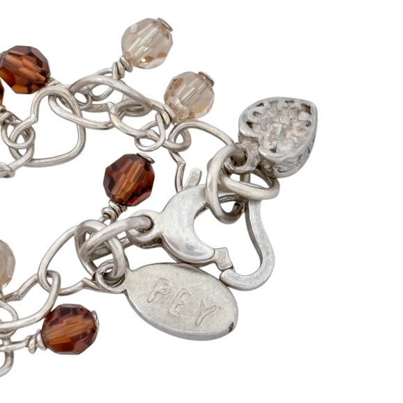 Estate Sterling Silver 925 Brown Crystal Dangle Bracelet 7" - Picture 4 of 8